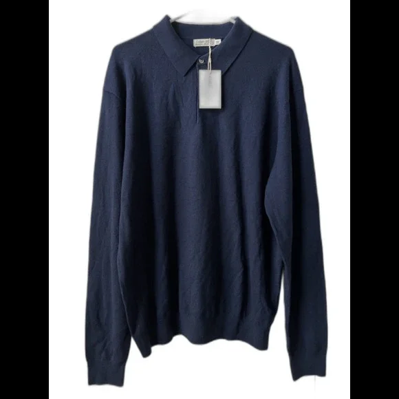 NEW Collars & Co Merino Wool Long Sleeve Polo Sweater Mens XXL Luxury Preppy - Picture 2 of 8
